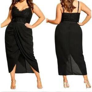 NEW City Chic  Black Floral Lace Corset Sleeveless Maxi Sheath Dress Size XS